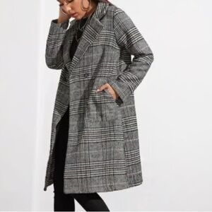 MELLODAY Black and White Plaid Long Blazer